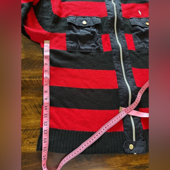 Polo Ralph Lauren Striped Zip Sweater Jacket Red Black Military Womens 3XL - Picture 6 of 7